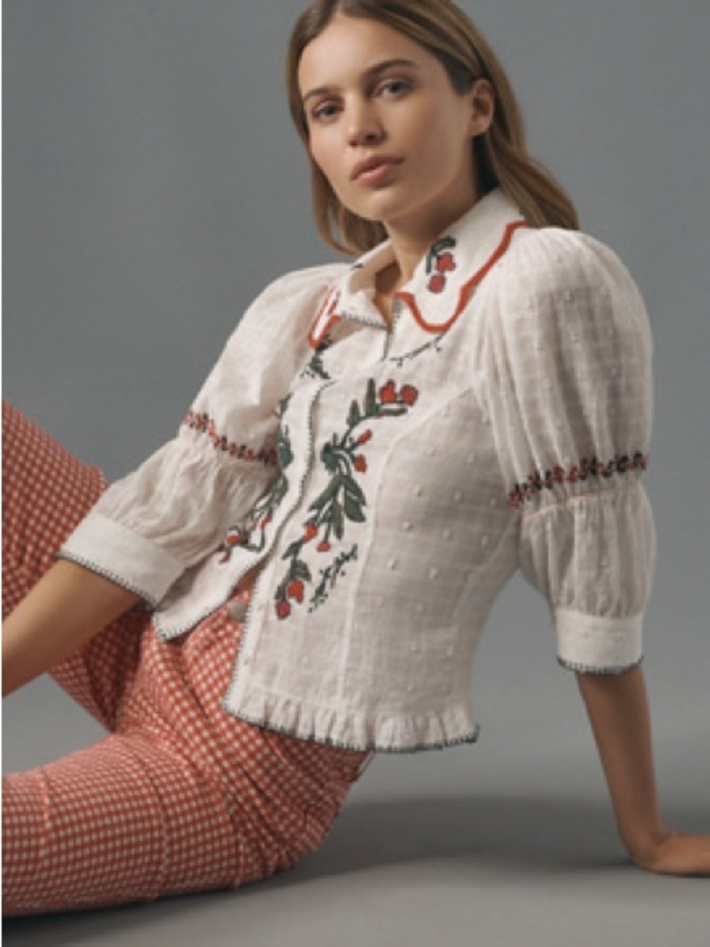 Pilcro Puff Sleeve Embroidered Collared Blouse - Picture 11 of 11